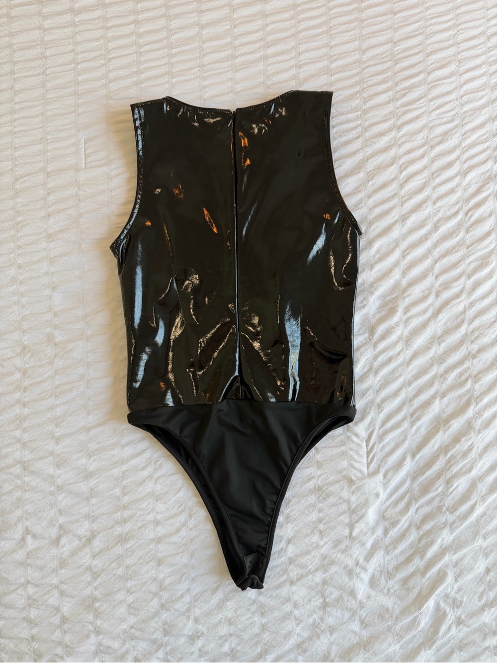 Oh Polly Plunge Neck Vinyl Bodysuit - Picture 8 of 9